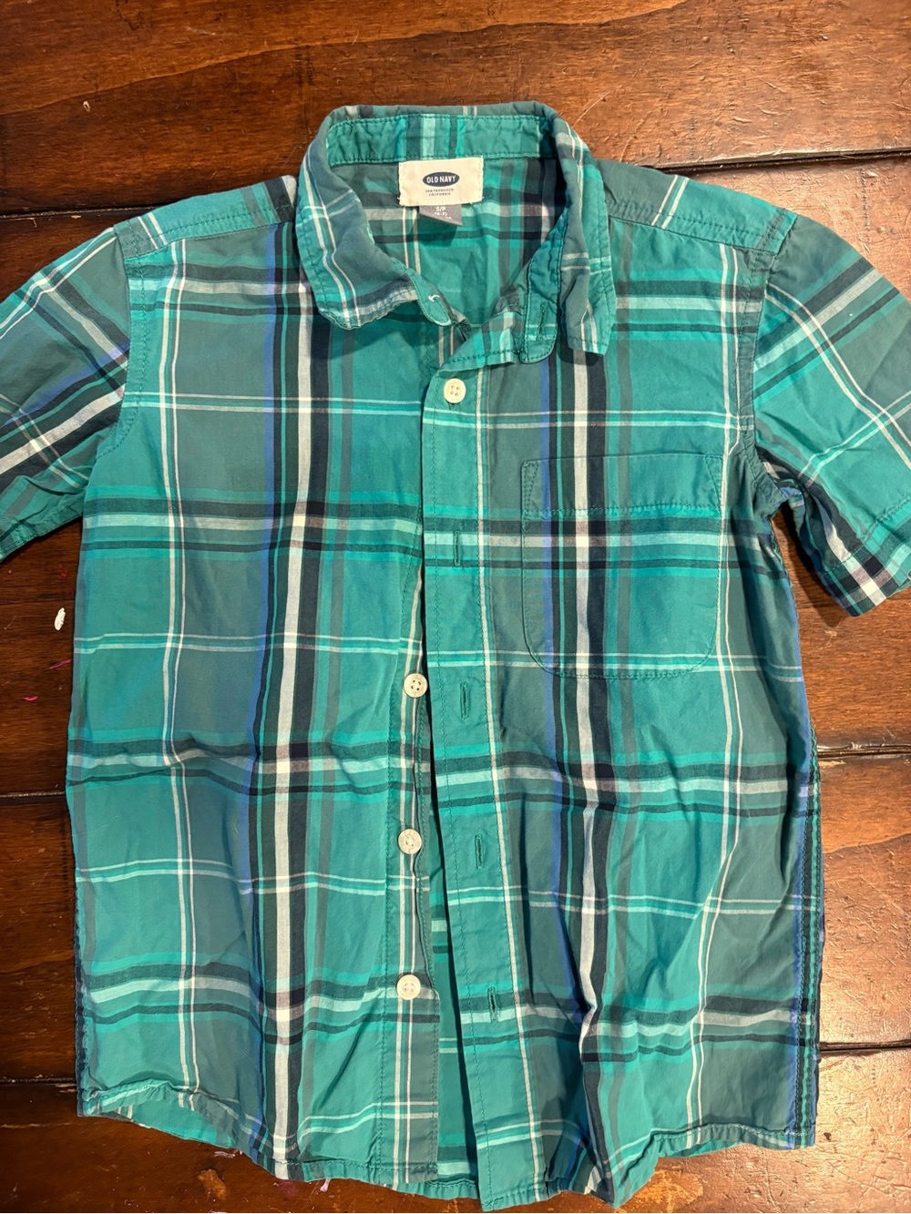 Old Navy Teal Plaid Short-Sleeve Button-Down Shirt